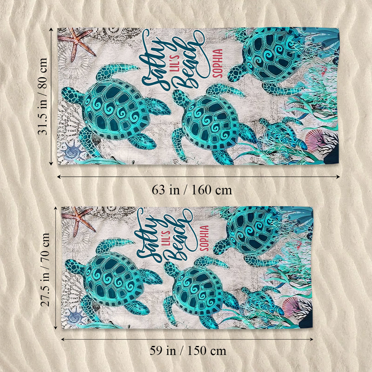 Salty Lil' Beach - Personalized Turtle Quick-dry Beach Towel/ Bath Towel