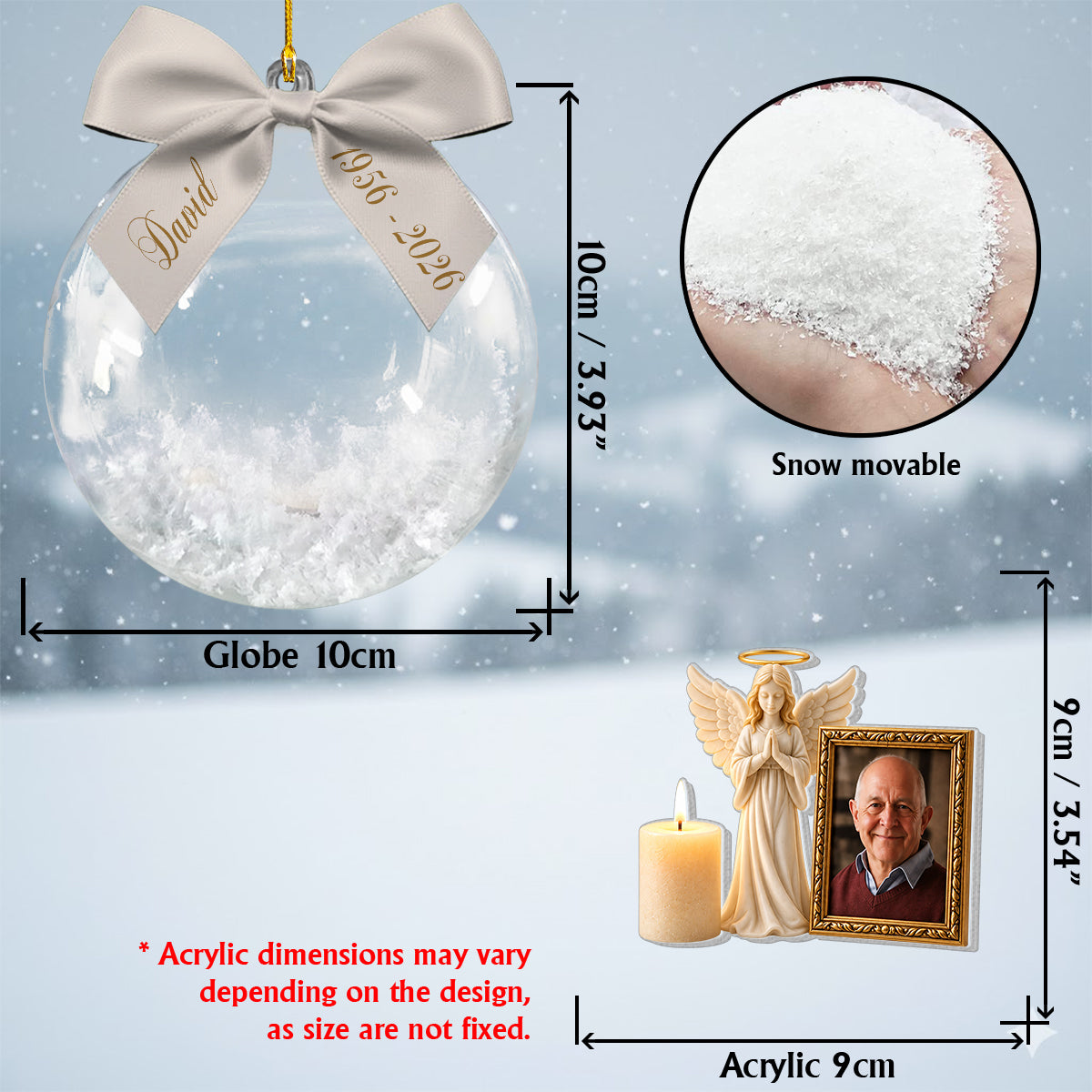 Guardian Angel - Personalized Memorial Snow Globe Ornament With Bow