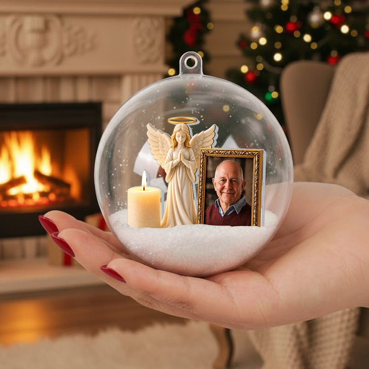 Guardian Angel - Personalized Memorial Snow Globe Ornament With Bow