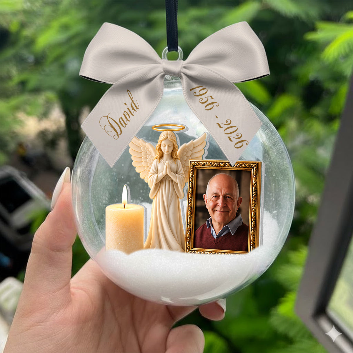 Guardian Angel - Personalized Memorial Snow Globe Ornament With Bow