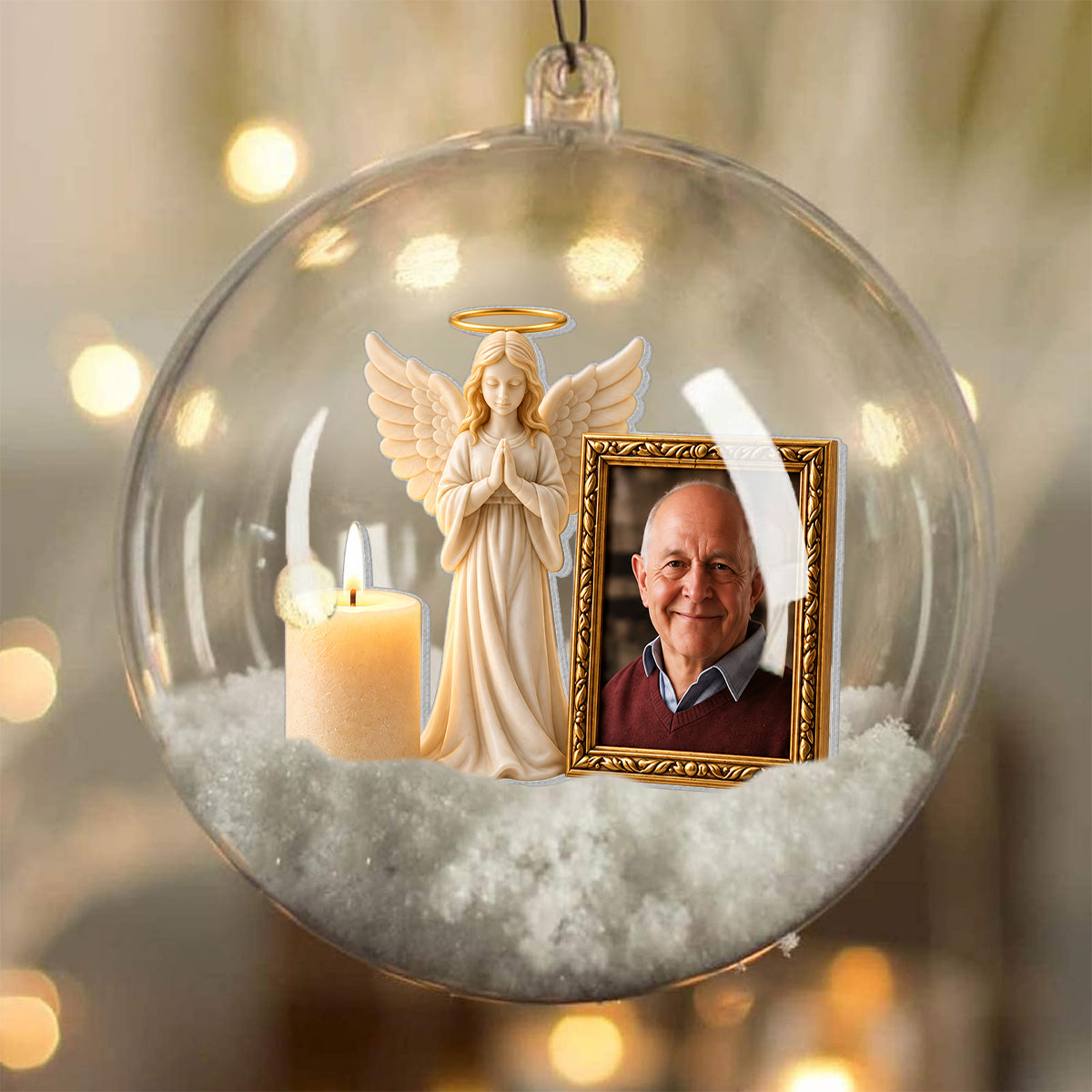 Guardian Angel - Personalized Memorial Snow Globe Ornament With Bow