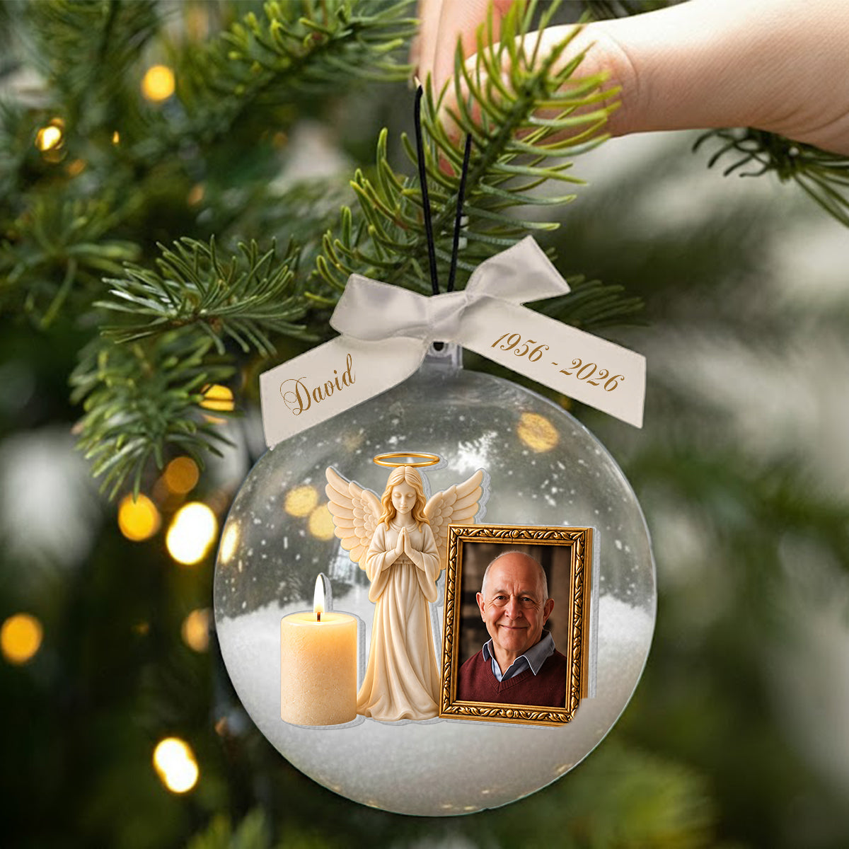 Guardian Angel - Personalized Memorial Snow Globe Ornament With Bow