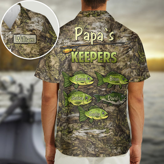 Papa‘s Keepers Camouflage Pattern Fishing - Personalized Fishing Hawaiian Shirt