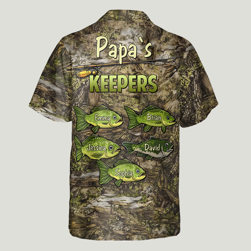 Papa‘s Keepers Camouflage Pattern Fishing - Personalized Fishing Hawaiian Shirt