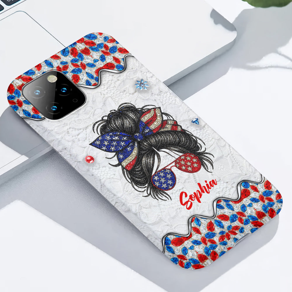 Messy Bun Girl - Personalized Independence Day/ 4th of July Full Print Phone Case