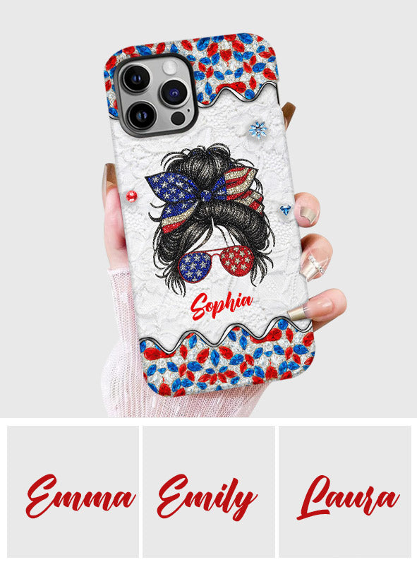 Messy Bun Girl - Personalized Independence Day/ 4th of July Full Print Phone Case