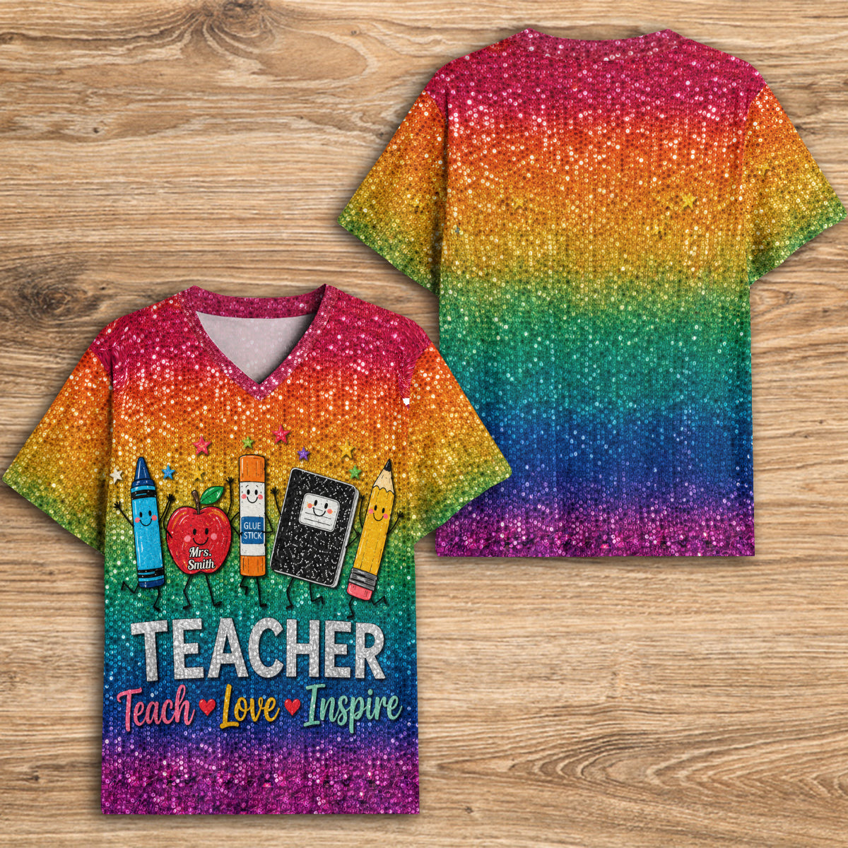 Teach Love Inspire - Personalized Teacher Fully Printed V-Neck T-Shirt