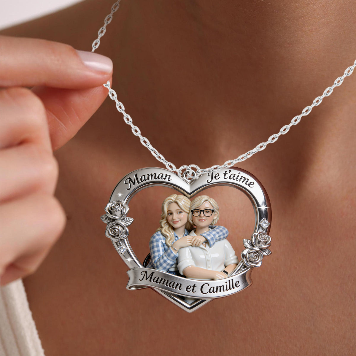 Maman Je t'aime - Collier Personnalisé Avec Pendentif En Métal En Forme De Mère