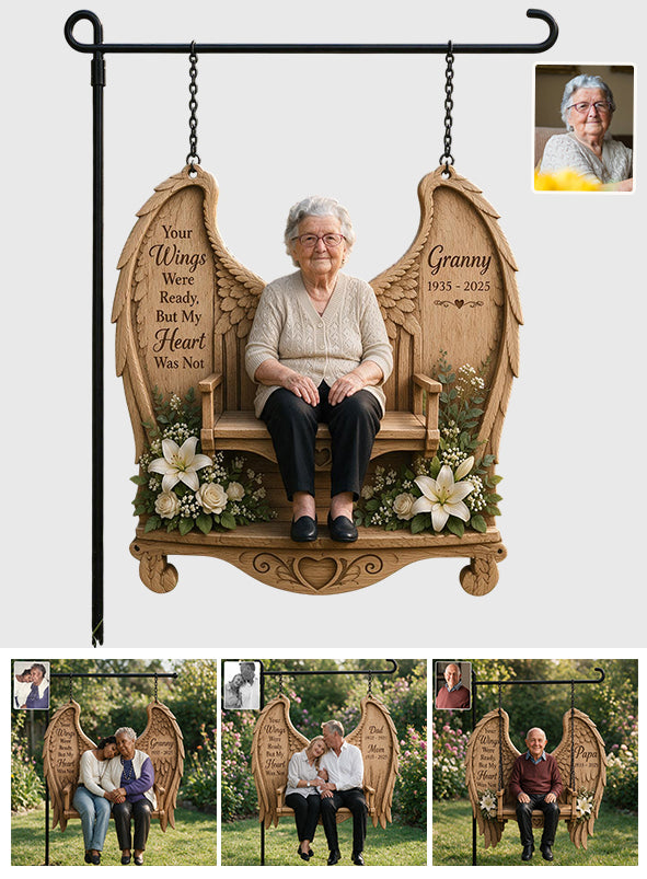Your Wings Were Ready, But My Heart Was Not - Personalized Memorial Wood Sign With Stake