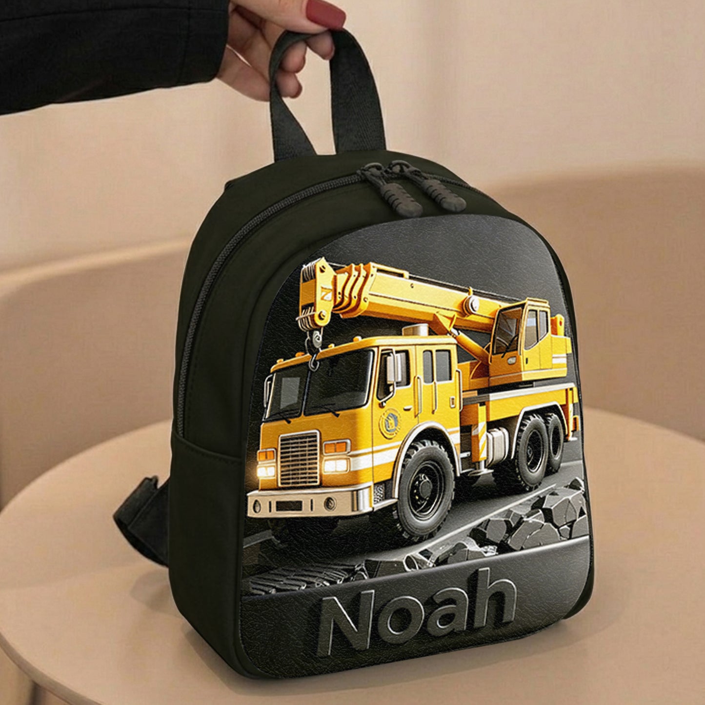 Construction Vehicle, Back To School Gift for Kids - Personalized Kid Changeable Leather Patch Backpack