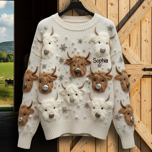 Adorable Highland Cows - Personalized Highland Cow Ugly Sweater