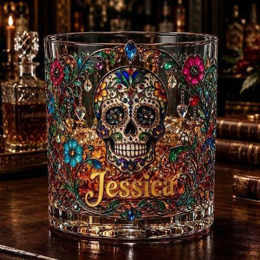 Day Of The Death - Personalized Skull Whiskey Glass