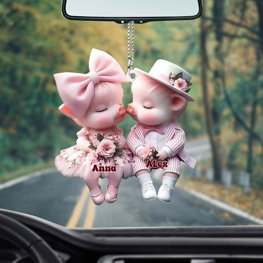 Cute Couples - Personalized Pig Lover Car Ornament