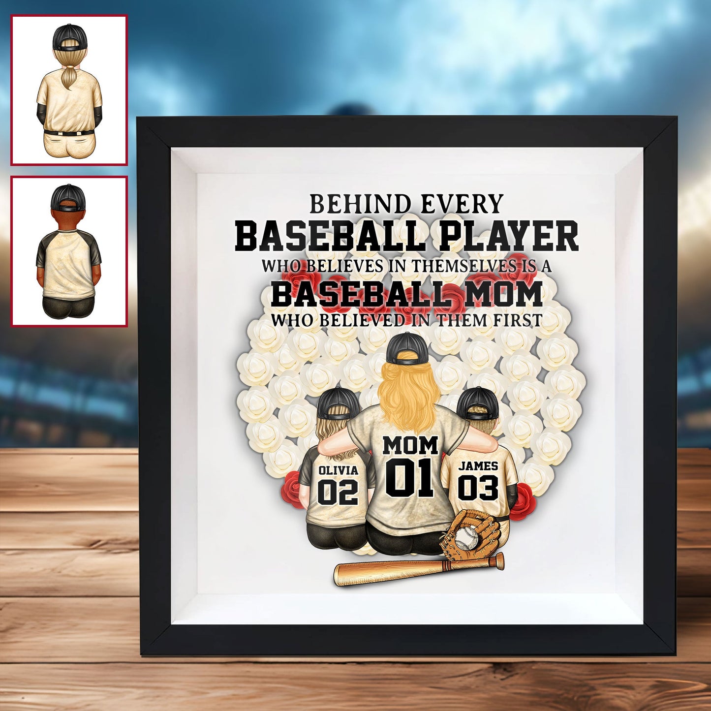 Baseball Mom - Personalized Mother Custom Shaped Flower Shadow Box
