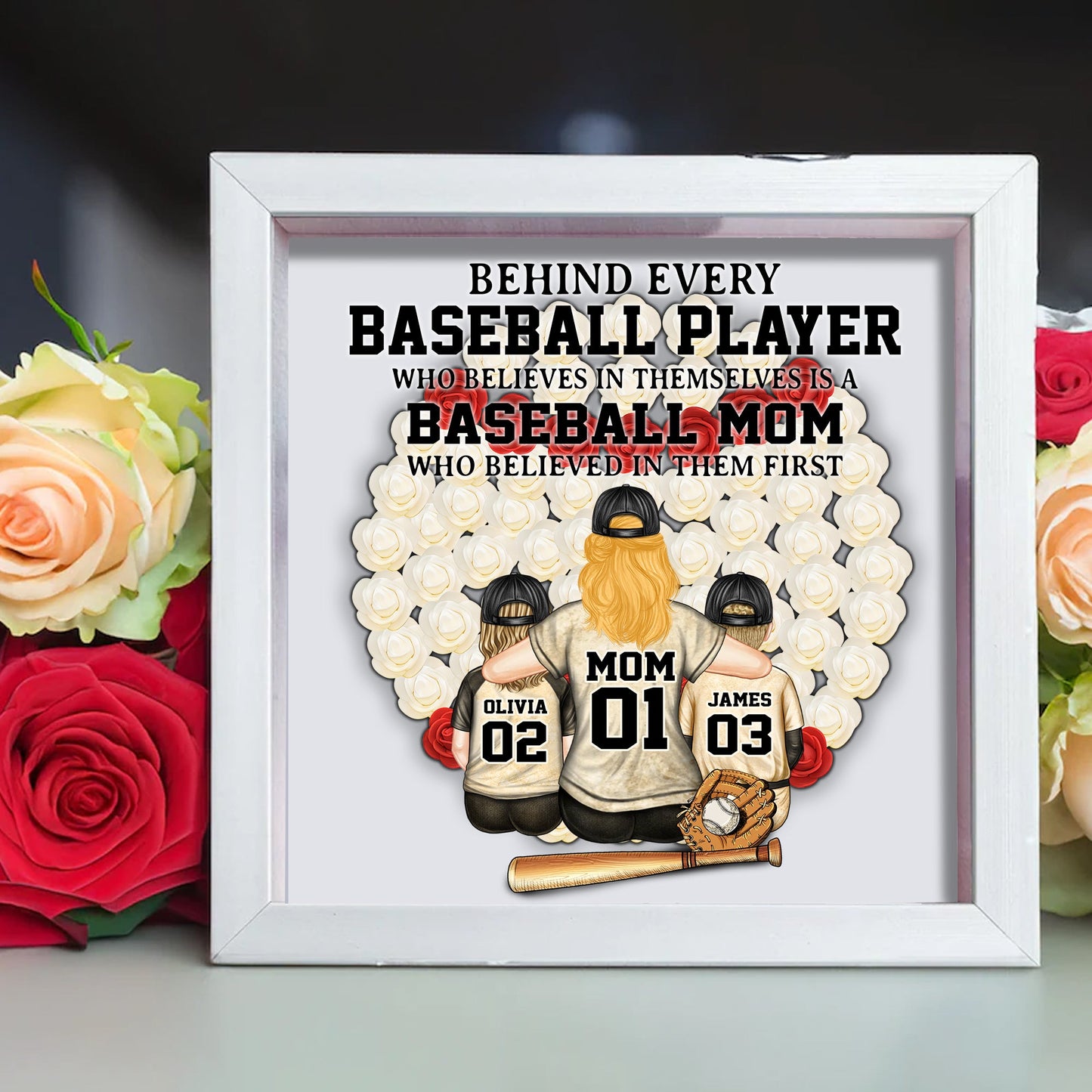 Baseball Mom - Personalized Mother Custom Shaped Flower Shadow Box