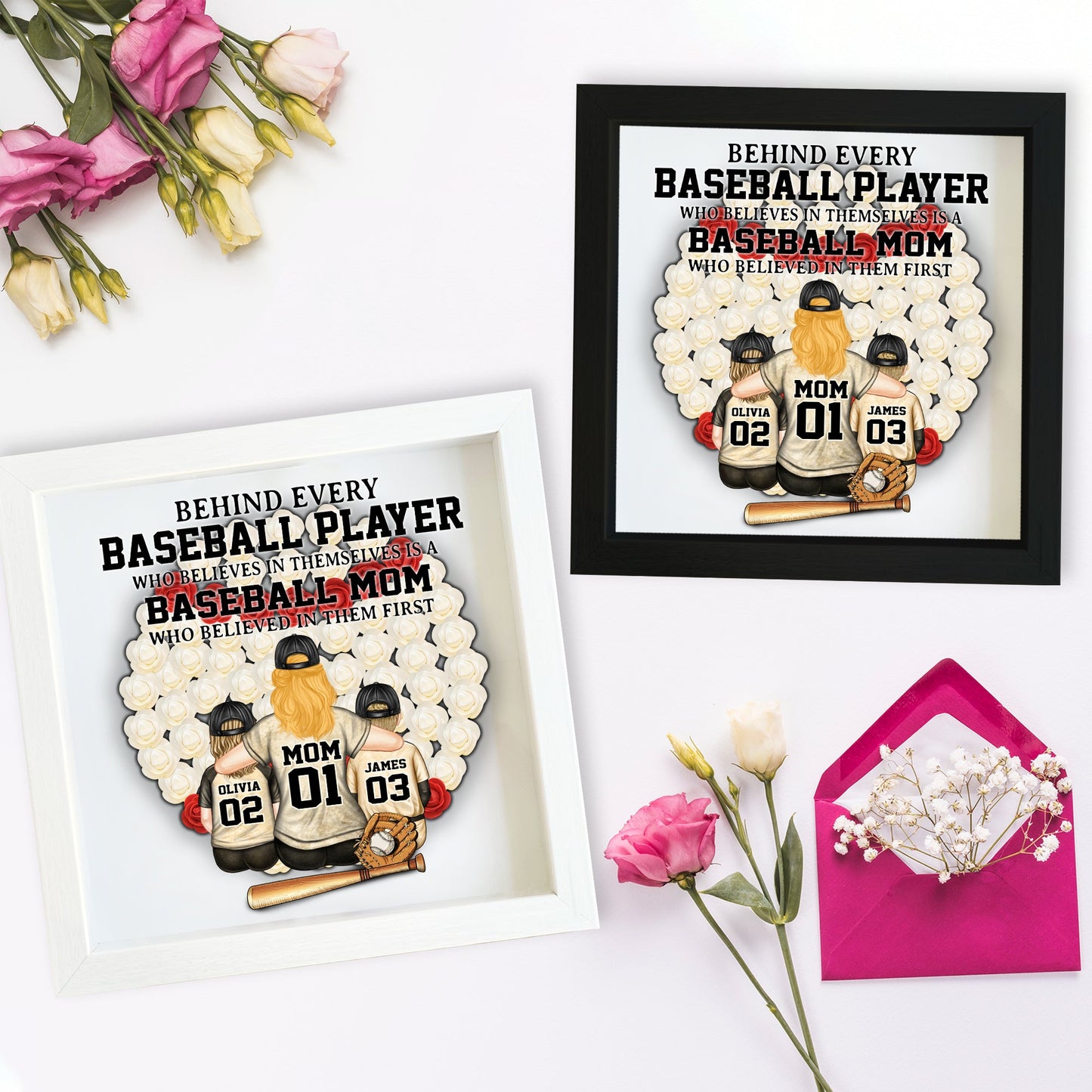 Baseball Mom - Personalized Mother Custom Shaped Flower Shadow Box