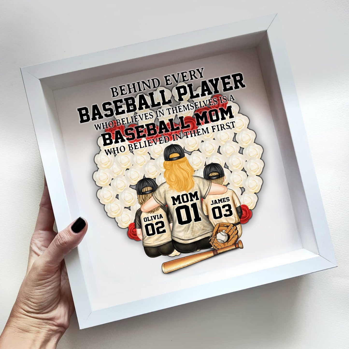 Baseball Mom - Personalized Mother Custom Shaped Flower Shadow Box