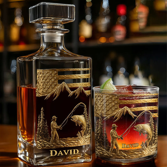 Fishing For Life - Personalized Fishing Whiskey Decanter Set