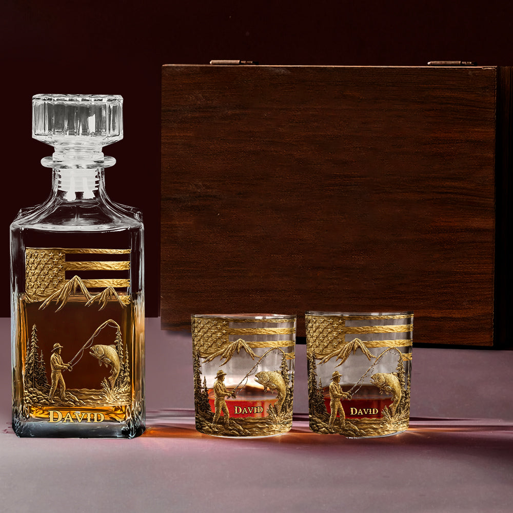 Fishing For Life - Personalized Fishing Whiskey Decanter Set