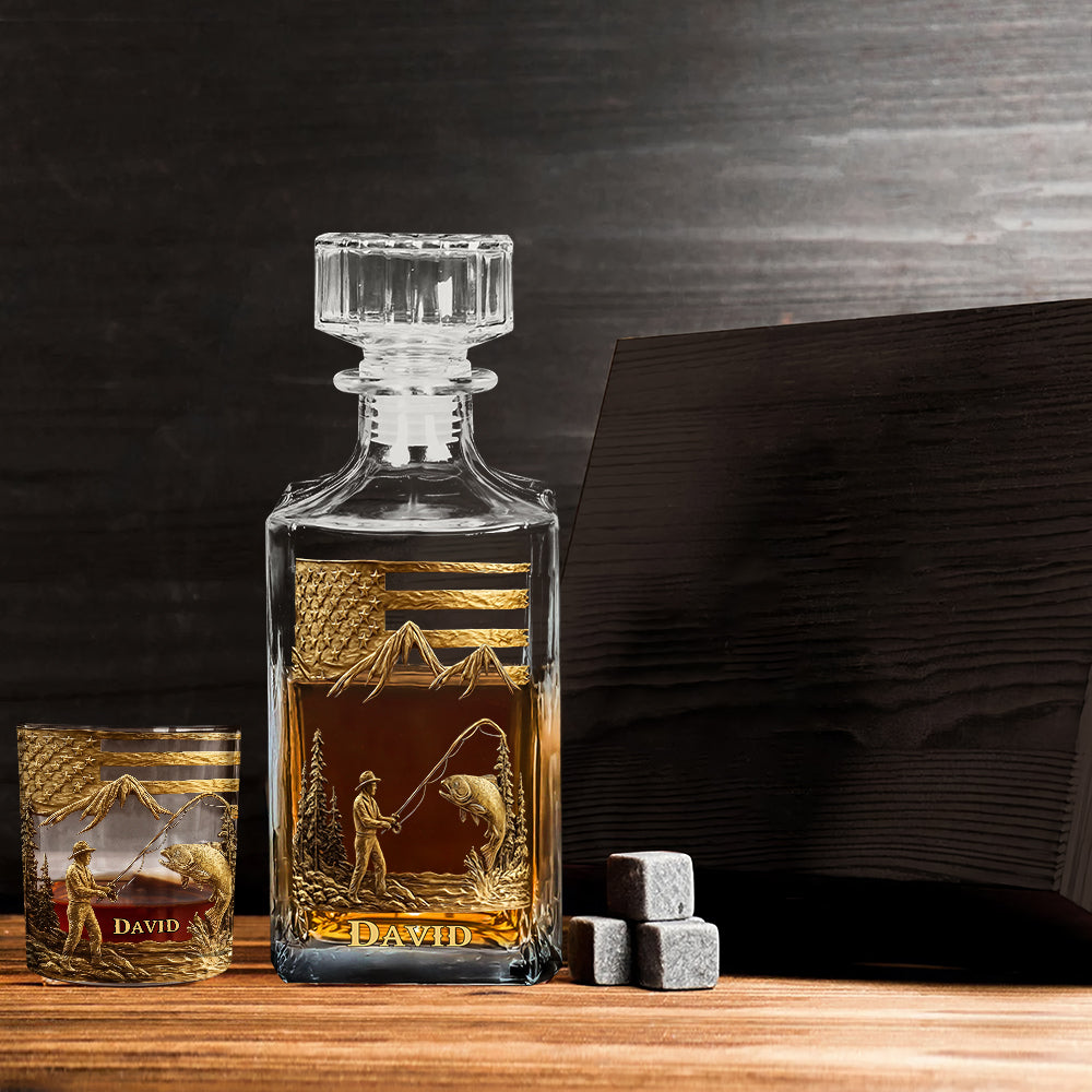 Fishing For Life - Personalized Fishing Whiskey Decanter Set