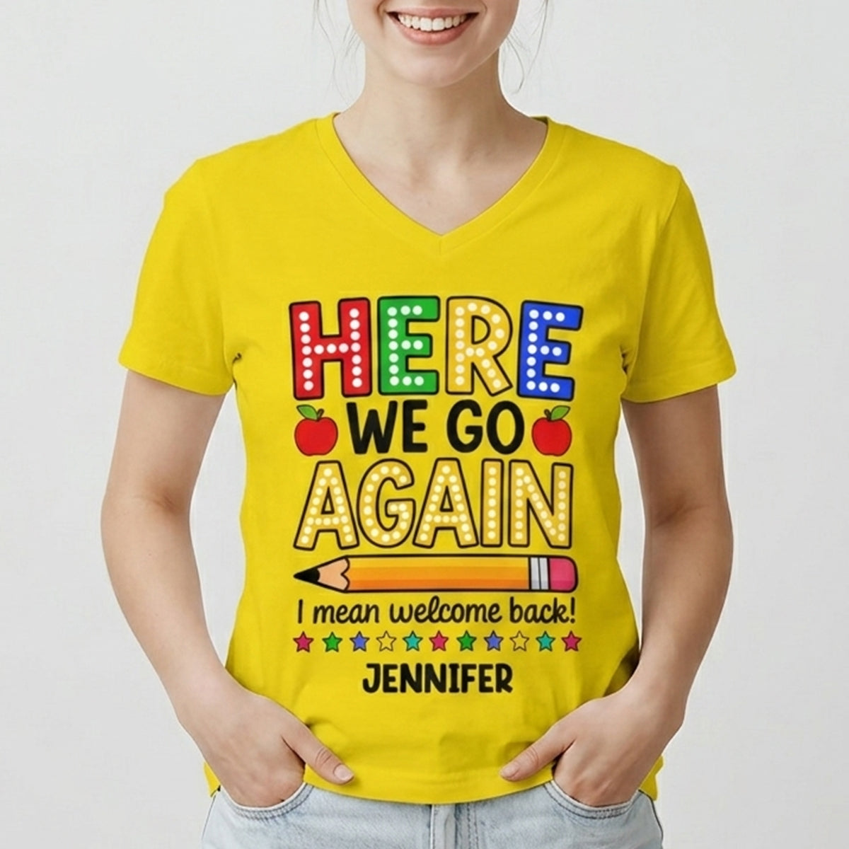 Back To School Gift - Personalized Teacher Fully Printed V-Neck T-Shirt