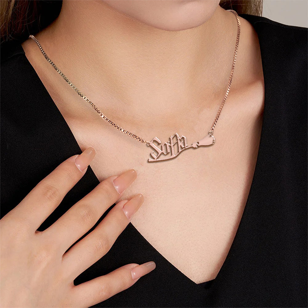 Mystic Broom - Personalized Witch Necklace With Charms