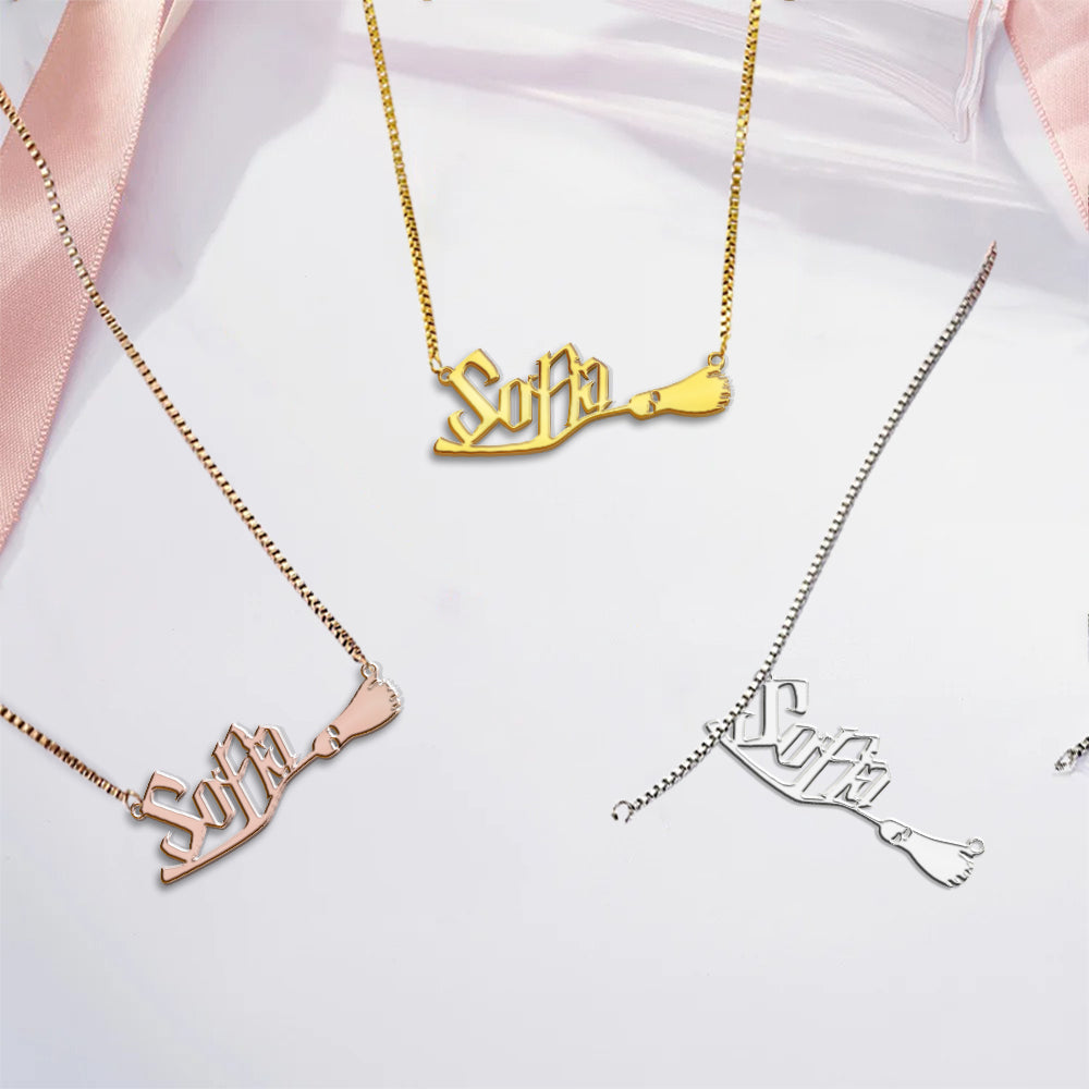 Mystic Broom - Personalized Witch Necklace With Charms