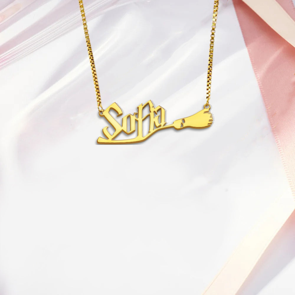Mystic Broom - Personalized Witch Necklace With Charms