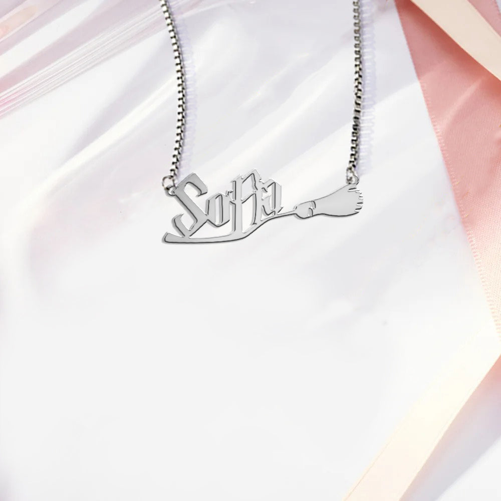 Mystic Broom - Personalized Witch Necklace With Charms