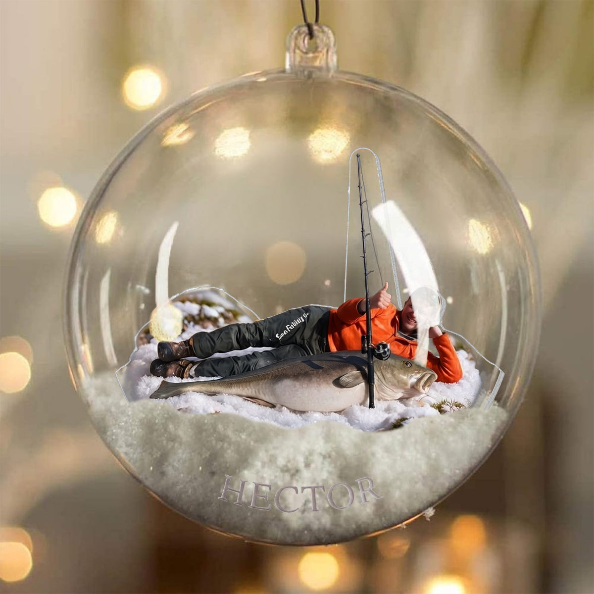 Fisherman Christmas - Personalized Fishing Snow Globe Ornament With Bow