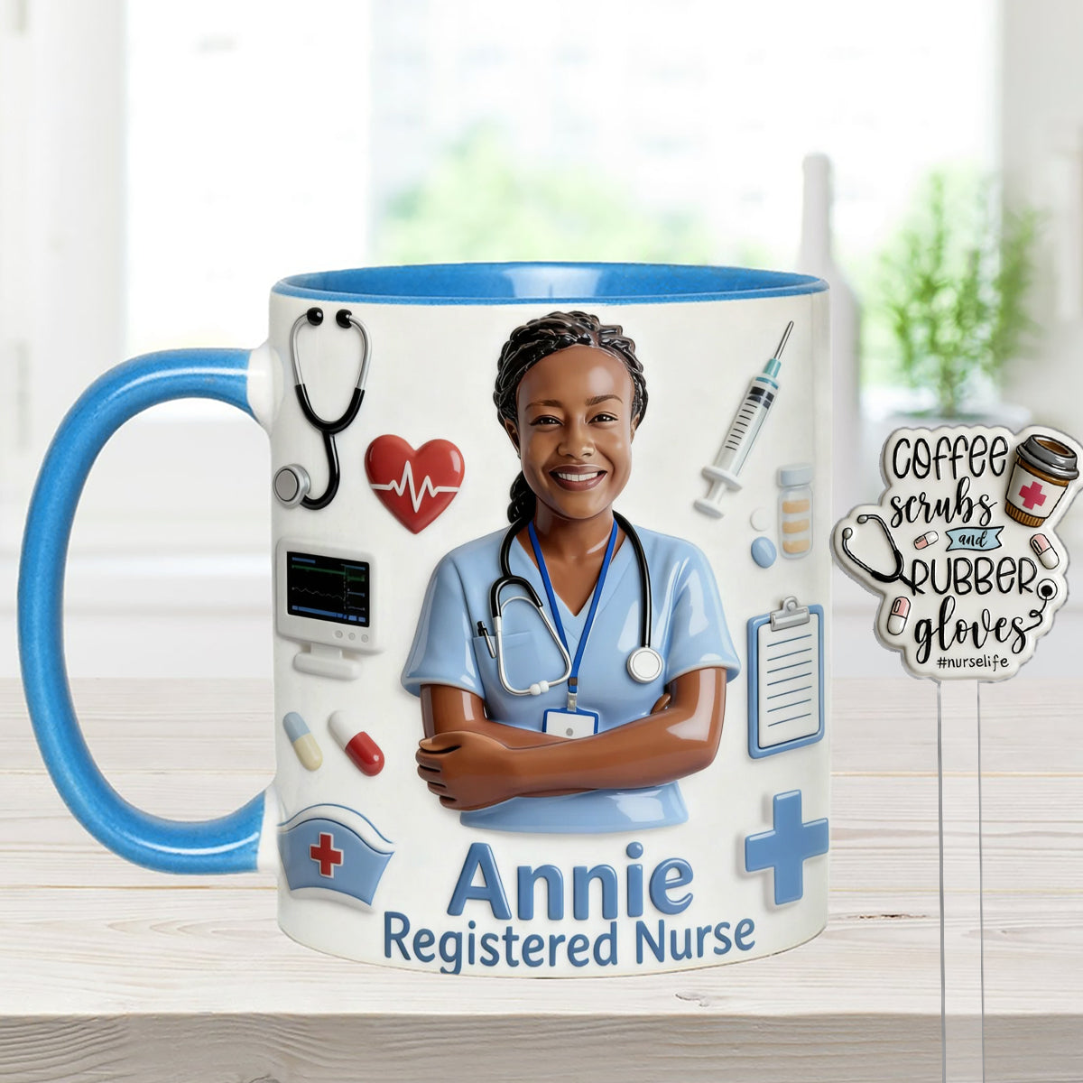 Nurse Life - Personalized Nurse Set Accent Mug with Acrylic Stirrers