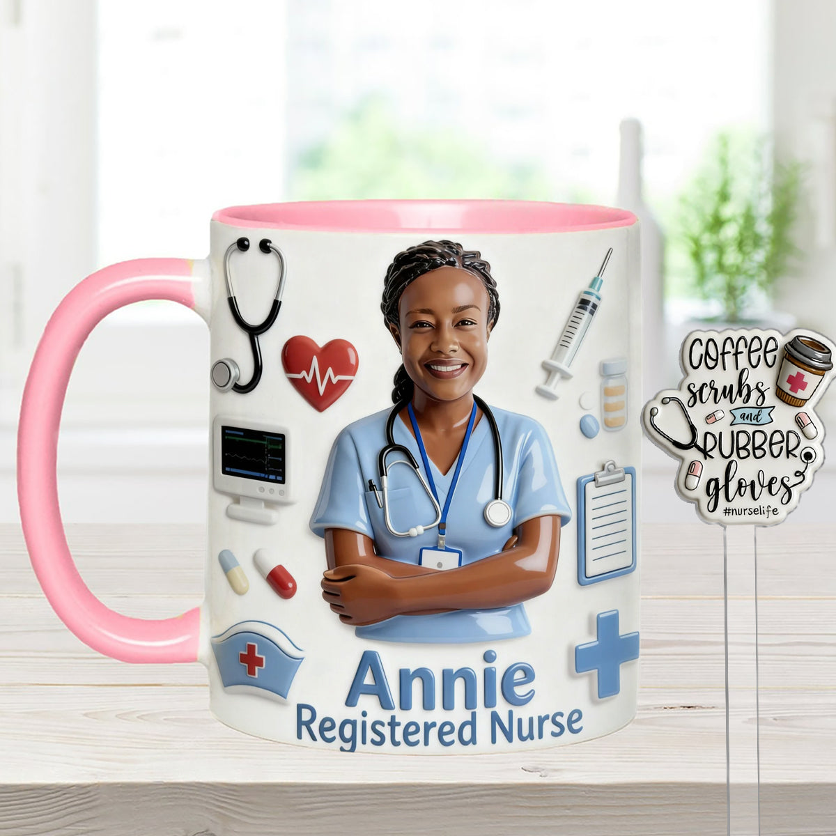 Nurse Life - Personalized Nurse Set Accent Mug with Acrylic Stirrers