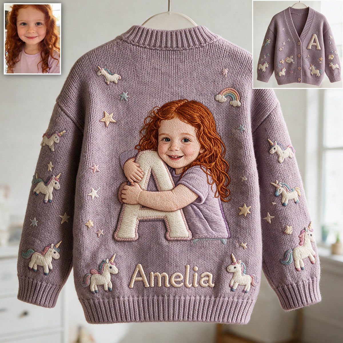 Any Photo Alphabet Custom Name - Personalized Kid Cardigan Sweater
