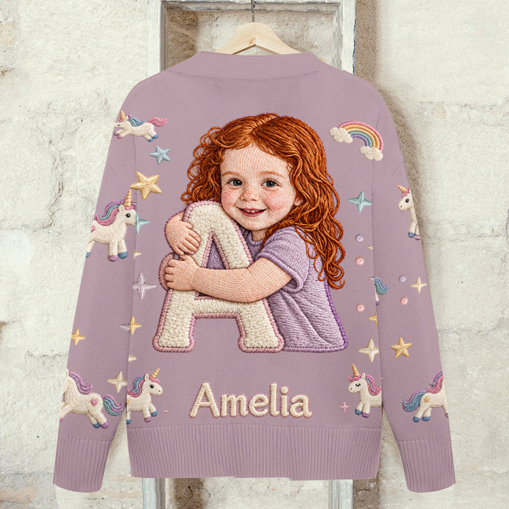 Any Photo Alphabet Custom Name - Personalized Kid Cardigan Sweater