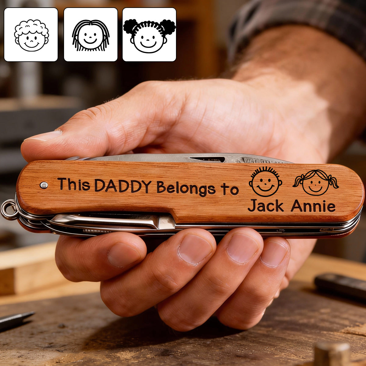 This Daddy Belongs To - Personalized Father Pocket Knife - 8 Function Multi-Tool