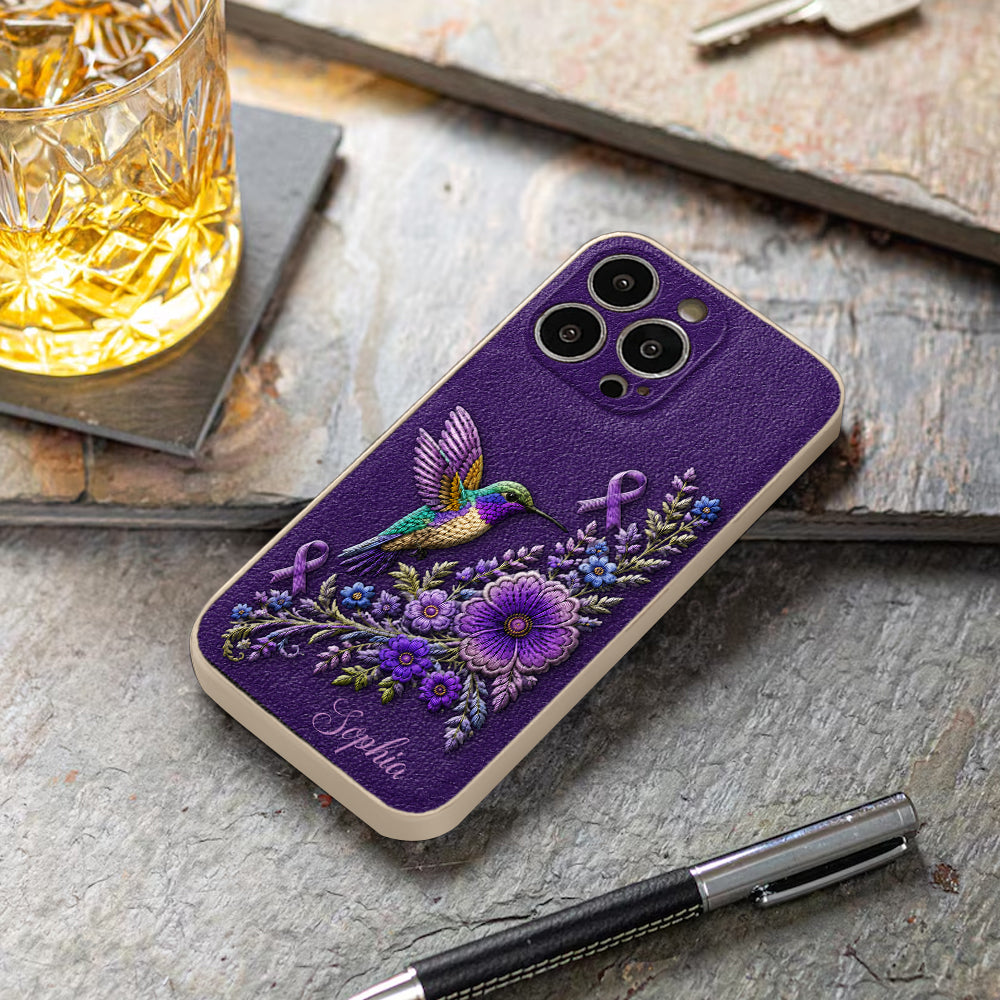 Purple Awareness – Personalized Alzheimer Awareness 3D Embossed Leather Phone Case