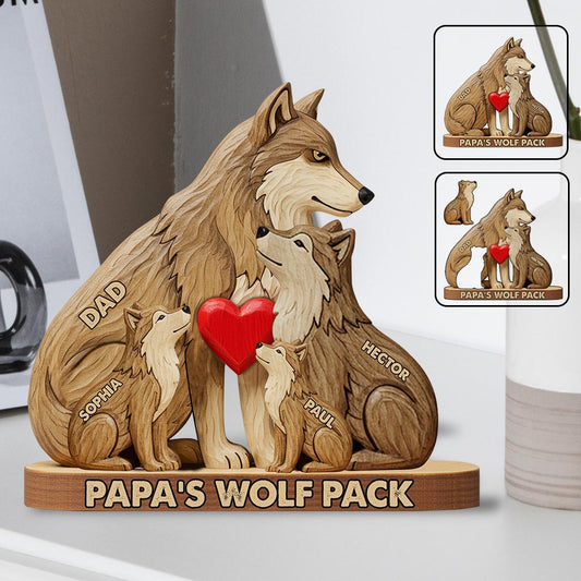Papa Wolf Pack - Personalized Father Shaped Wooden Puzzle