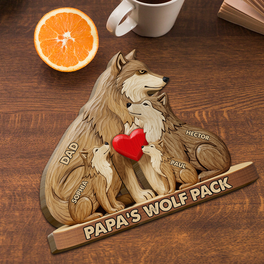 Papa Wolf Pack - Personalized Father Shaped Wooden Puzzle