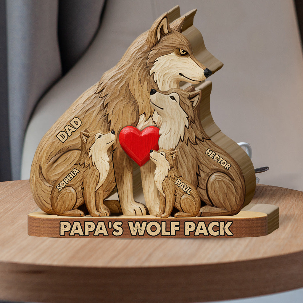 Papa Wolf Pack - Personalized Father Shaped Wooden Puzzle