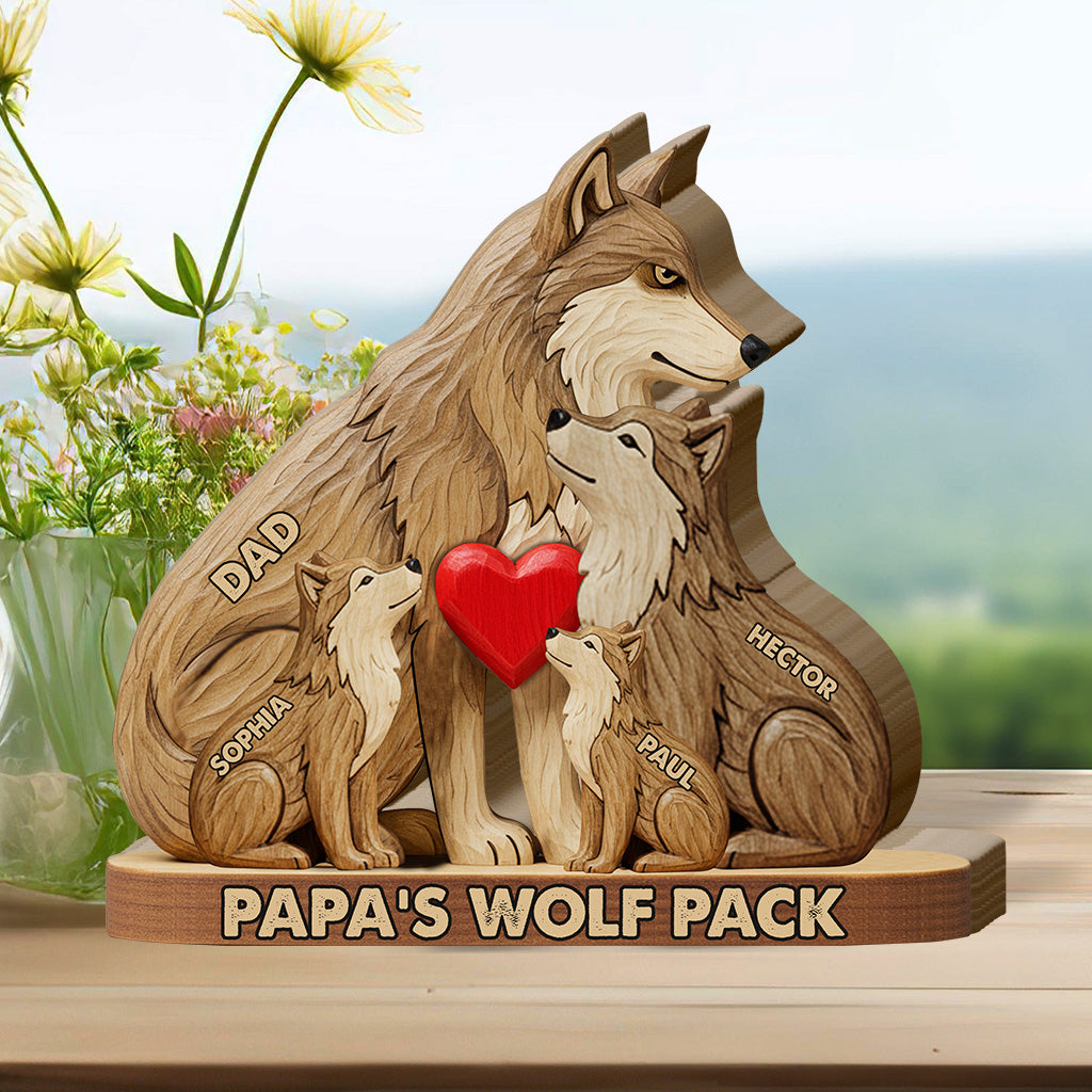 Papa Wolf Pack - Personalized Father Shaped Wooden Puzzle