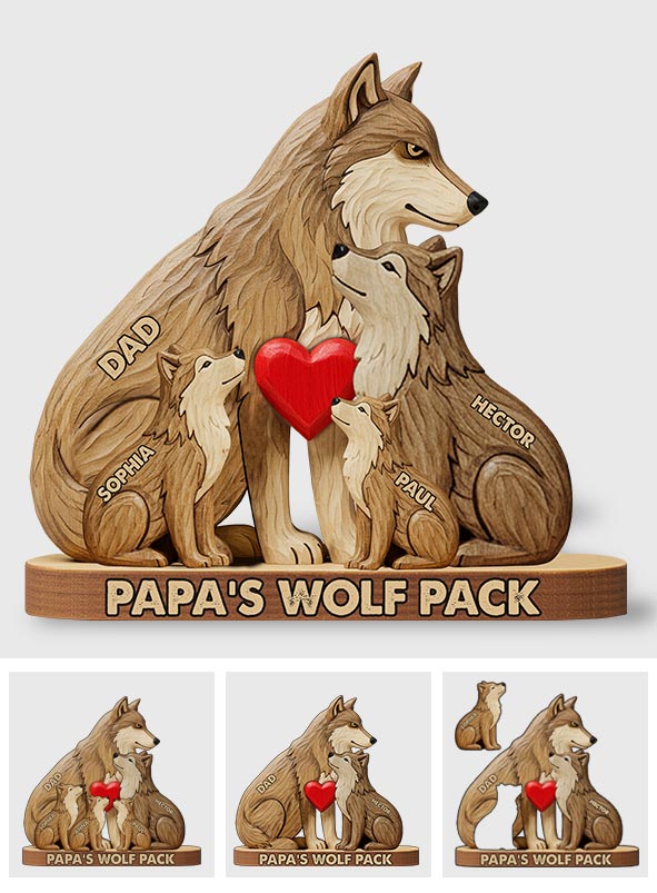 Papa Wolf Pack - Personalized Father Shaped Wooden Puzzle