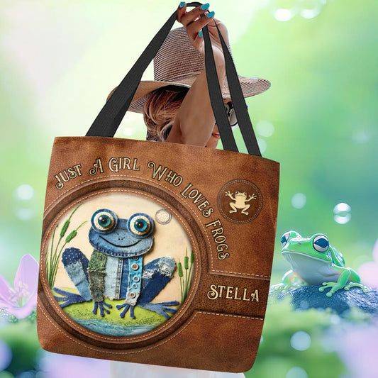 Denim Patchwork Frog - Personalized Frog Tote Bag