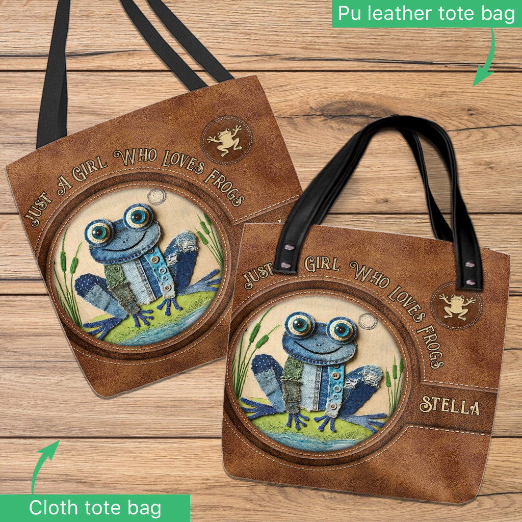 Denim Patchwork Frog - Personalized Frog Tote Bag