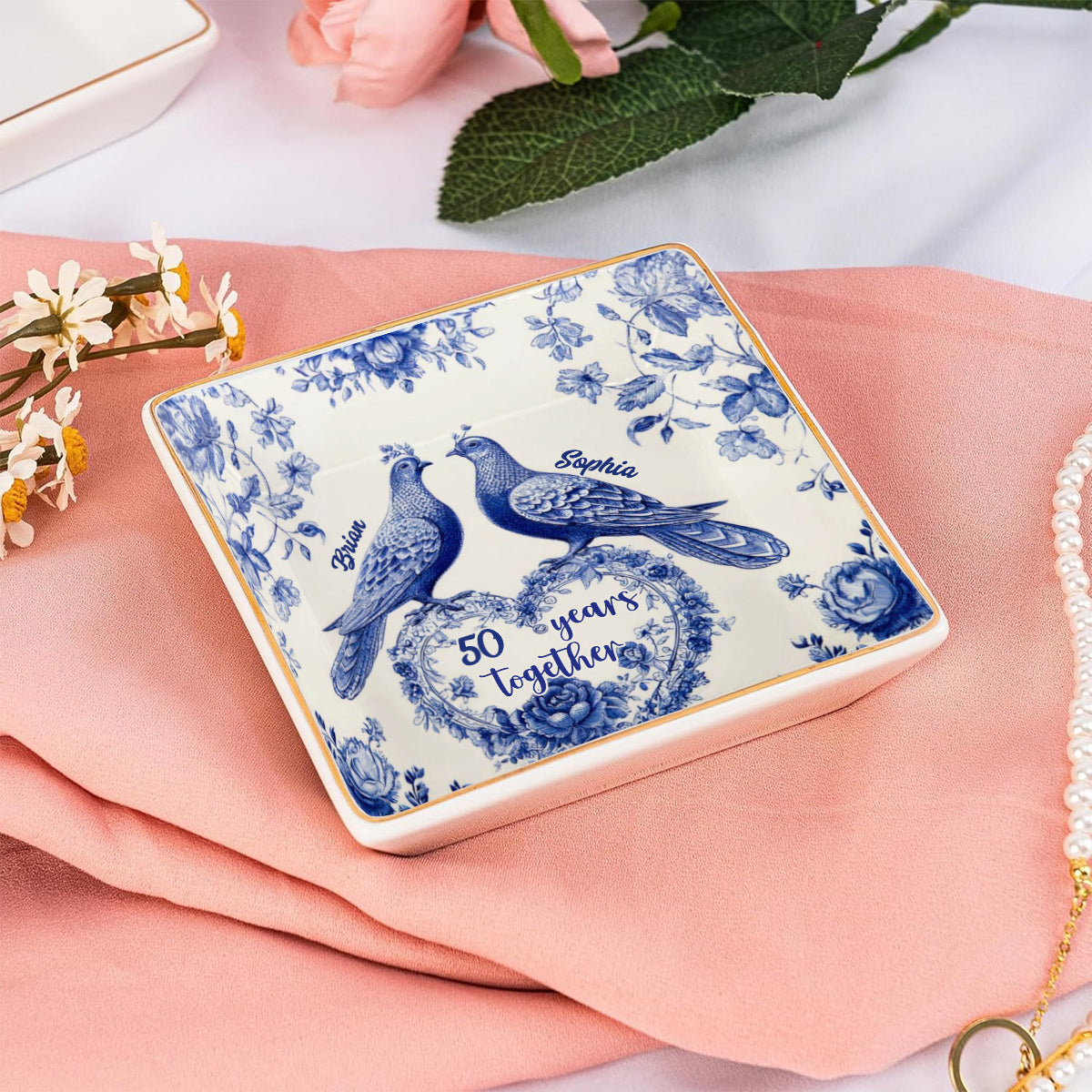 Anniversary Couple 50 Years Together - Personalized Couple Fully Printed Jewelry Dish
