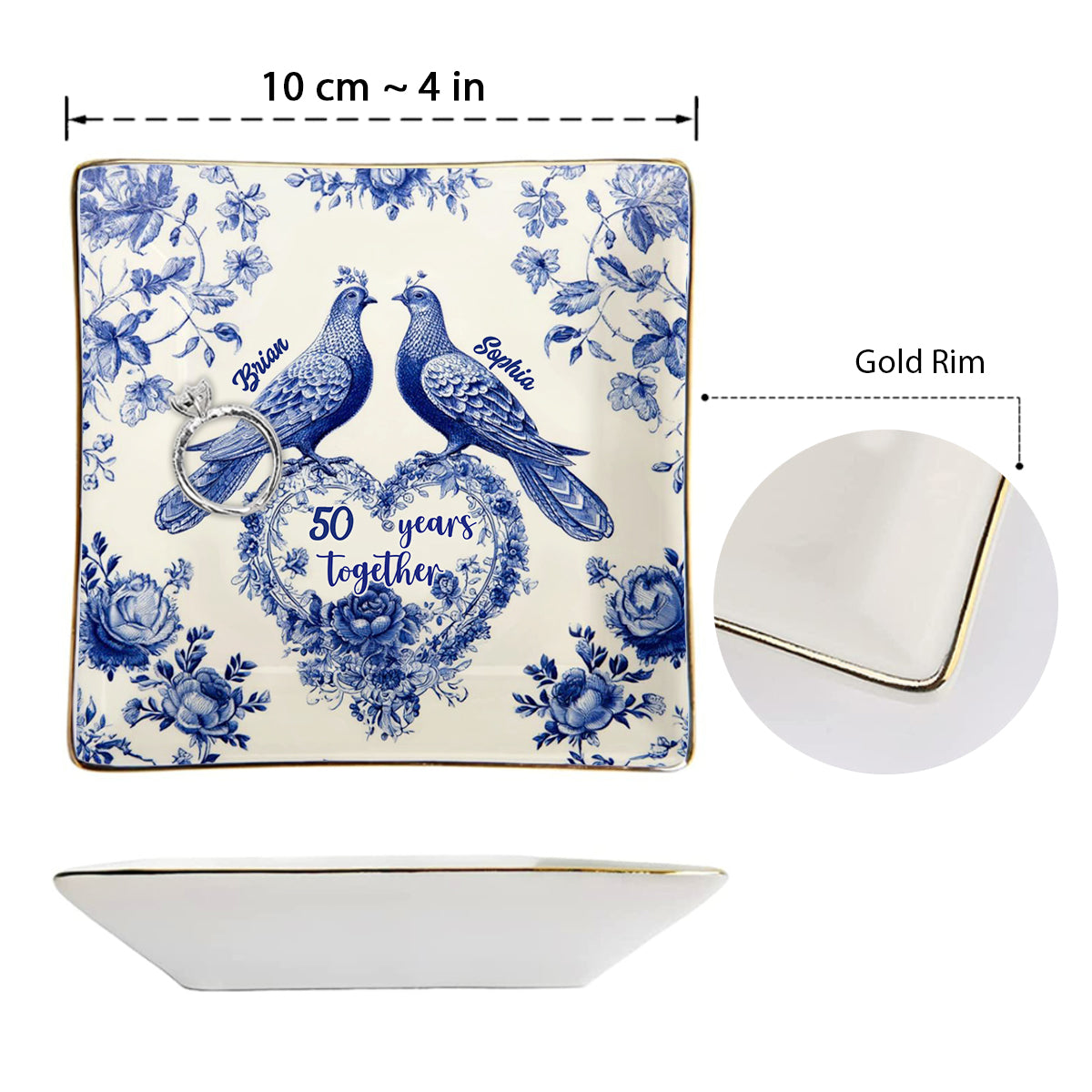 Anniversary Couple 50 Years Together - Personalized Couple Fully Printed Jewelry Dish