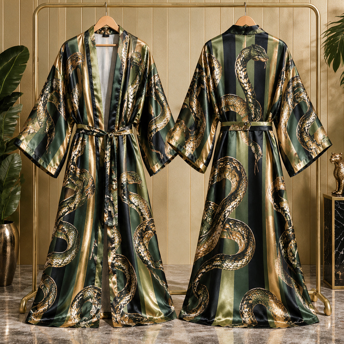 Tiger, Leopard, Butterfly, Peacock, Zebra, Snake Printed Style Robe - Personalized Self Love Satin Robe