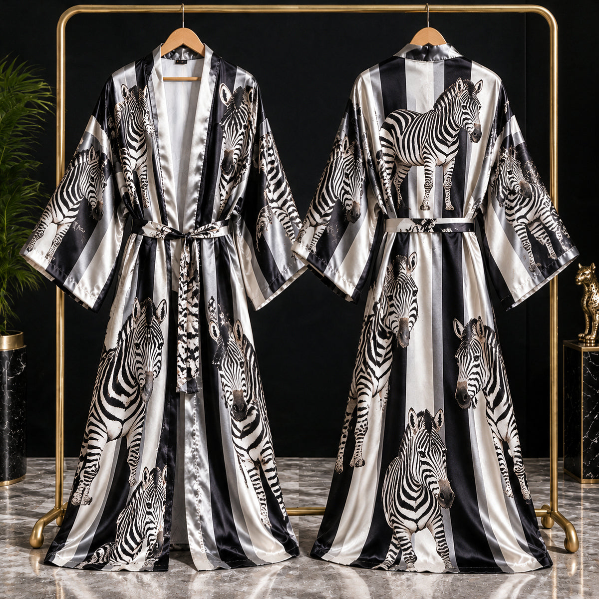 Tiger, Leopard, Butterfly, Peacock, Zebra, Snake Printed Style Robe - Personalized Self Love Satin Robe