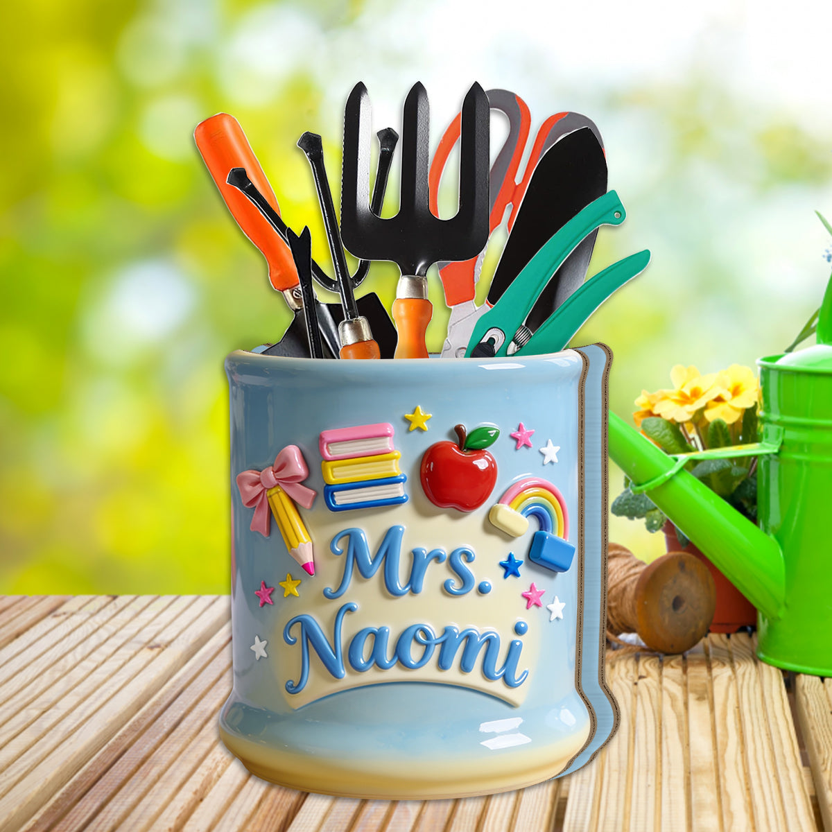 Kawaii School Teacher Gift Personalized - Personalized Teacher Wooden Desk Organizer