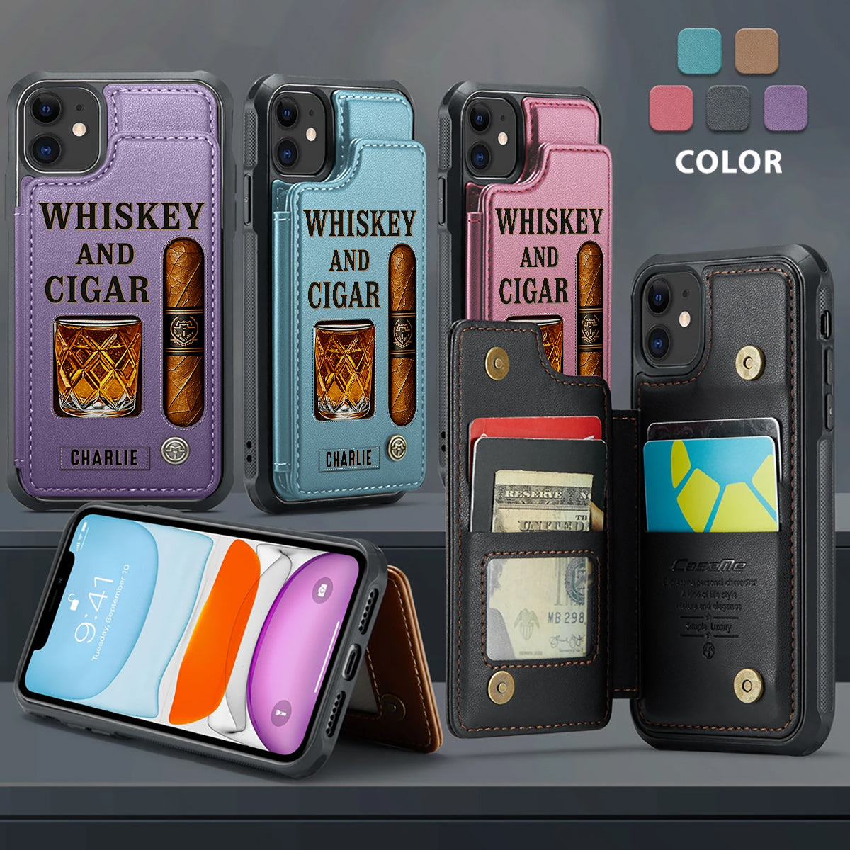 Whiskey & Cigar - Personalized Whisky Wallet Phone Case