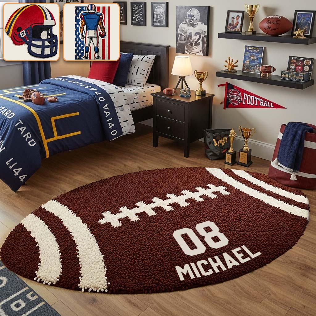 Football Player - Personalized Football Shaped Doormat/ Rug